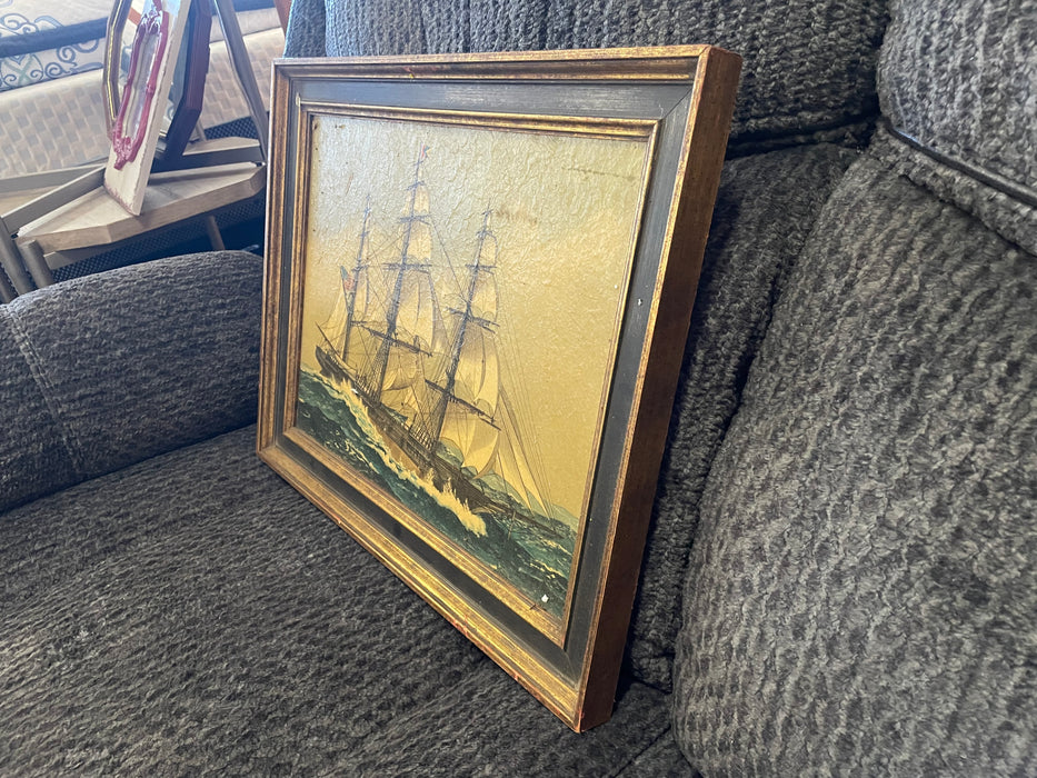 Ship in rough waters framed picture 32394