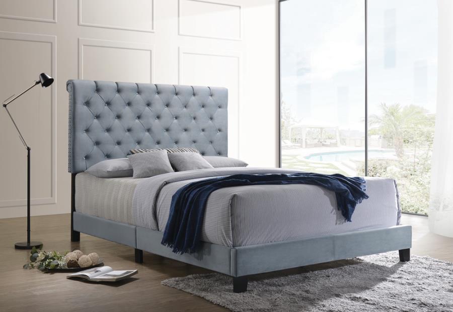 Warner full bed upholstered tufted blue NEW CO-310041F