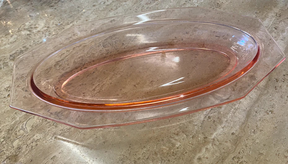Vintage depression glass ight pink glass butter dish 25655