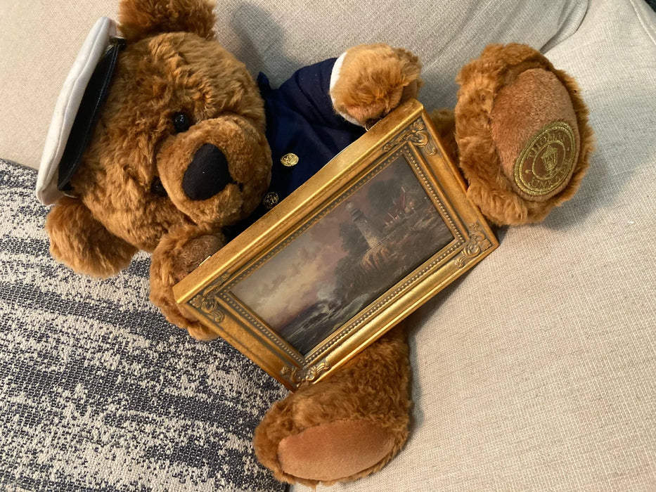 Dakin navy teddy bear holding picture of ship 26571