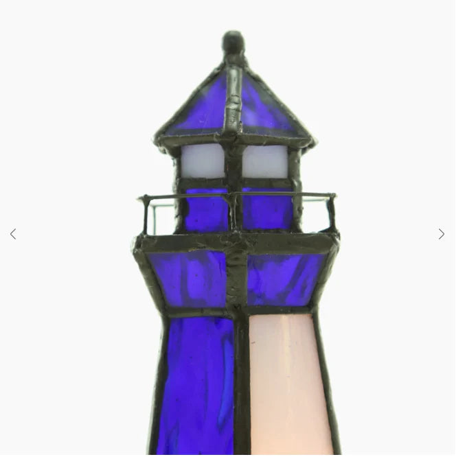 Rowen Blue Stained Glass Lighthouse Accent Lamp RG-19615