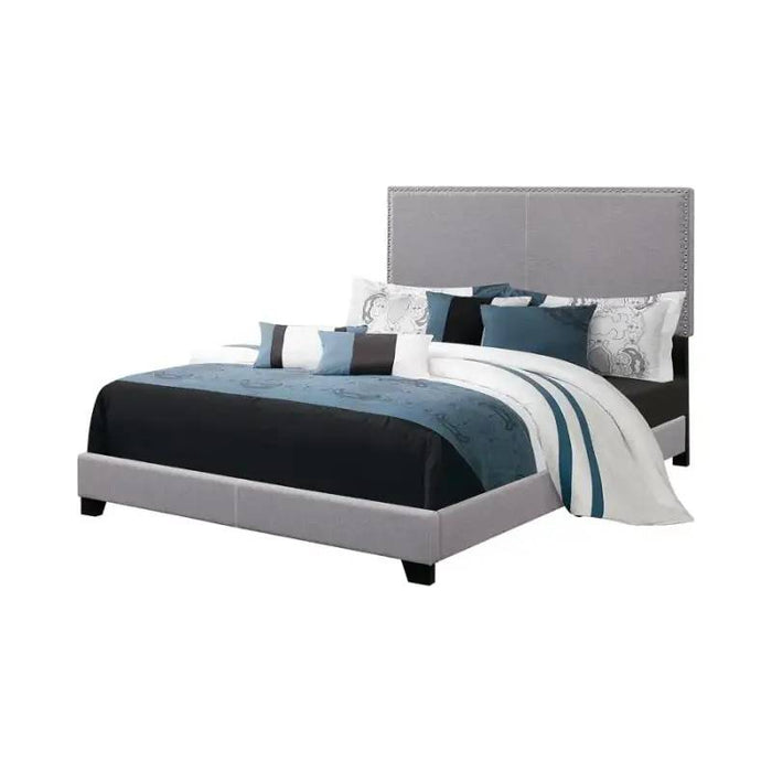 Boyd Panel Bed Grey/Gray Nail Studded Upholstered Eastern King NEW CO-350071KE