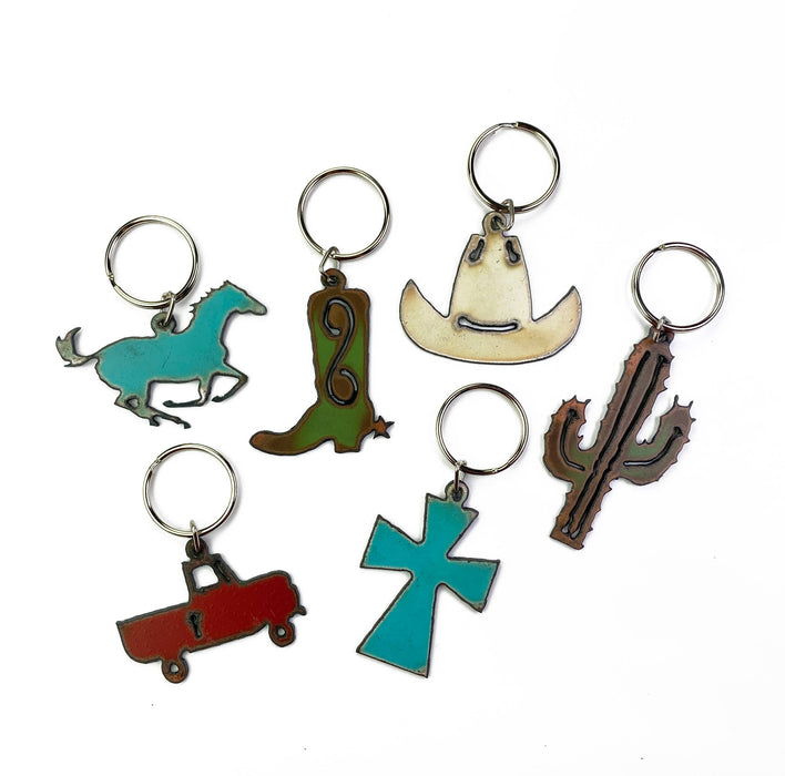 Keychain Western Rodeo Boot Cactus Cross Vintage Truck Hat