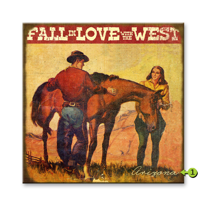 Fall in Love With the West California cowboy horse wall art 18x18 wood NEW customizable MD-20781
