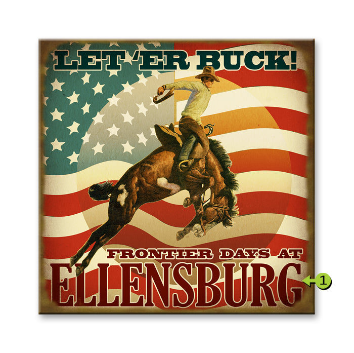 Let 'Er Buck Red Bluff Roundup Wood Sign vintage style western cowboy horse rodeo wall art 18x18 wood NEW customizable MD-22371