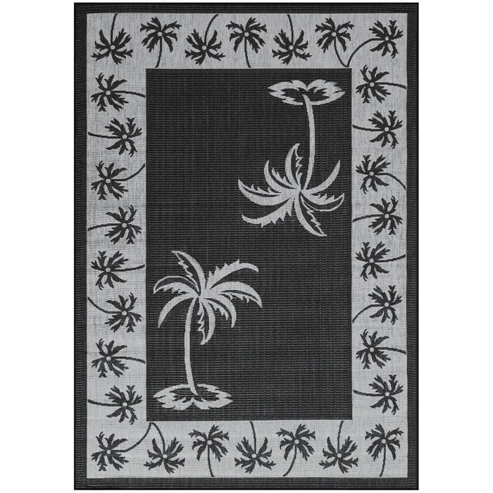 Persian Weavers Bahamas 670 Black/Cream palm trees indoor/outdoor rug 8x10 NEW PW-BH671BK8x10