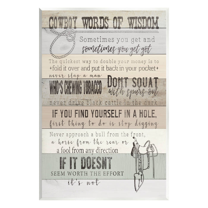 Cowboy Words of Wisdom Plaque Art: 13 x 19