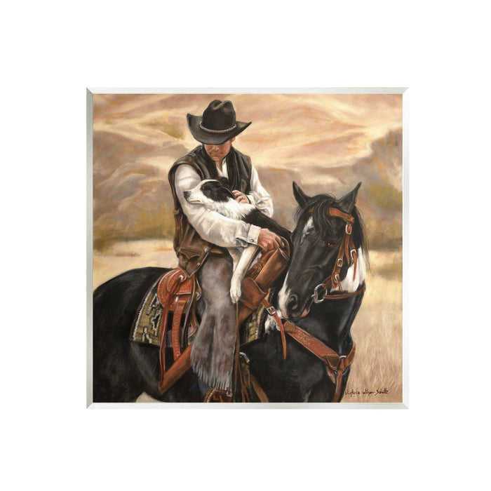 Cowboy with Dog Landscape Plaque Art