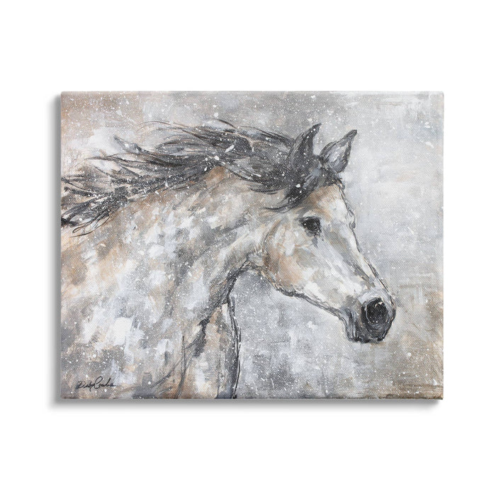 Abstract Winter Horse Portrait Grey Brown Animal Canvas