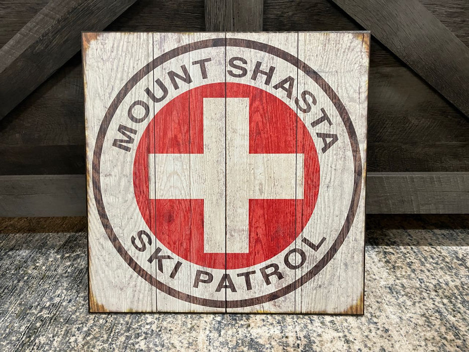 Ski Patrol Wood Sign Mount Shasta vintage style skiing wall art 18x18 wood NEW customizable MD-70111