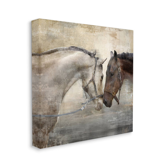 Horse Couple Textured Farm Animal Photograph Canvas Wall Art