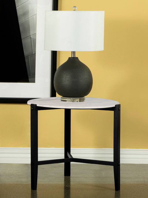 Tandi Round End Table Faux White Marble and Black image