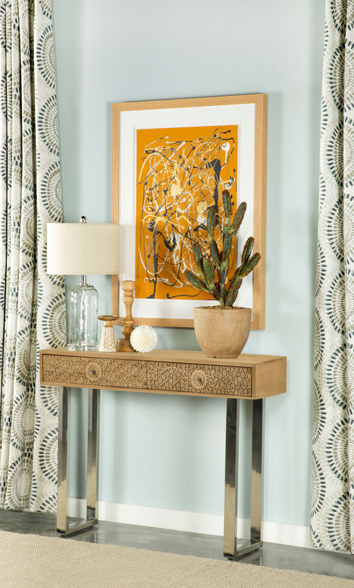 Draco Console Table with Hand Carved Drawers Natural image