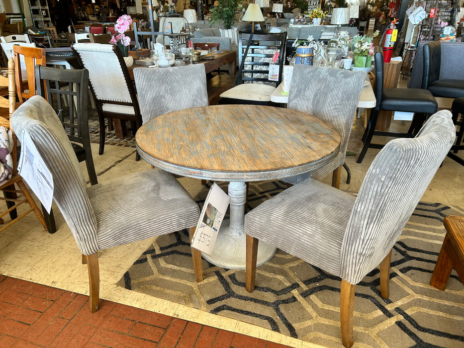 NEW Nest round pedestal dining table w 4 chairs 5pc set Sadie w Sasha NE-1210414/4970168/1610456-S5