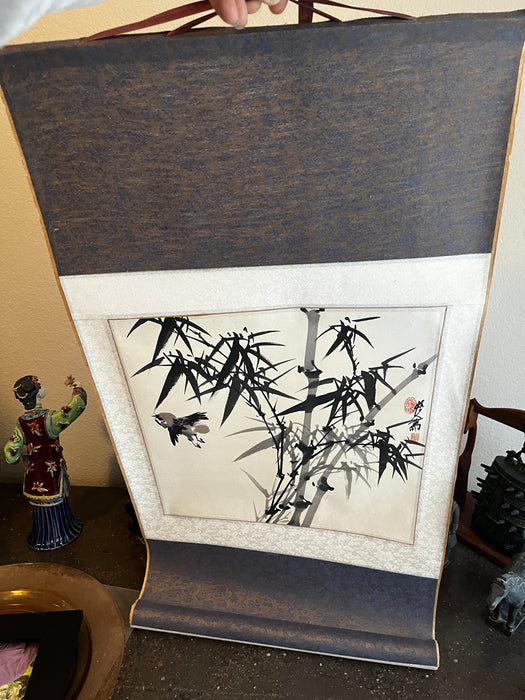 Vintage Chinese scroll bamboo and orchids 33627