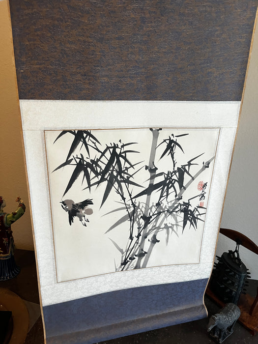 Vintage Chinese scroll bamboo and orchids 33627