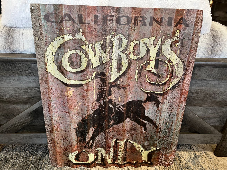 Corrugated Metal California Cowboys Only western rodeo sign wall art 29x37.5 NEW customizable MD-24111