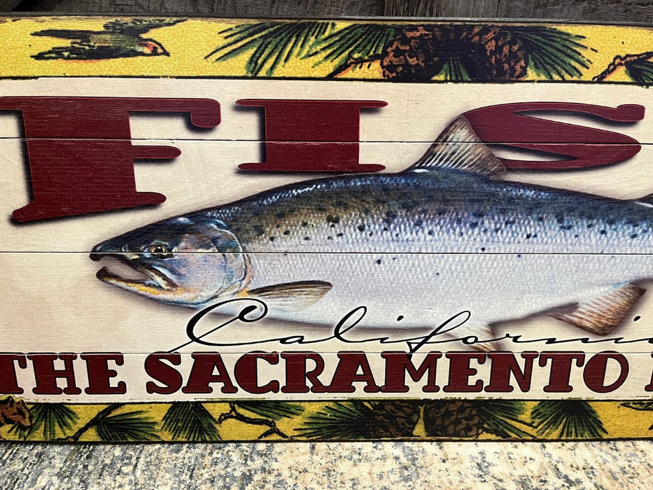 Fish the Sacramento River Fishing Sign Wall Art 14x36 wood NEW customizable MD-30211