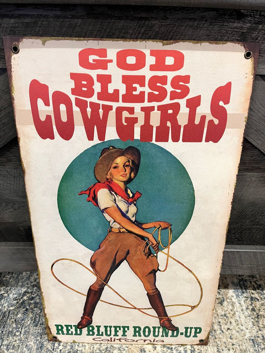 God Bless Cowgirls Western Rodeo Sign Wall Art 14x24 metal NEW customizable MD-46511