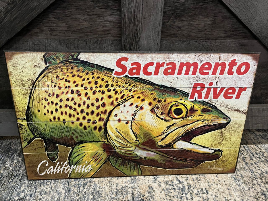 Trout Fishing Sign Sacramento River wood 14x24 NEW customizable MD-15371