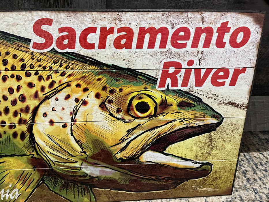 Trout Fishing Sign Sacramento River wood 14x24 NEW customizable MD-15371