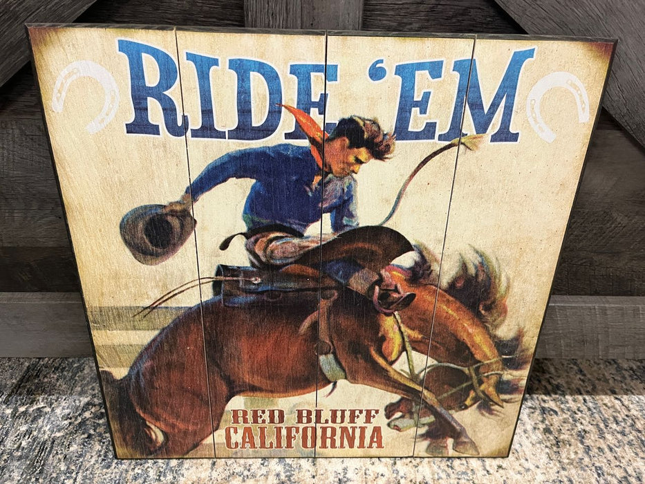 Ride Em Buckin Bronc western rodeo horse wall art 18x18 wood NEW customizable MD-16121