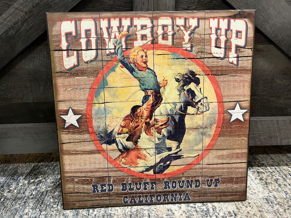 Cowboy Up western rodeo horse wall art 18x18 wood NEW customizable MD-17731