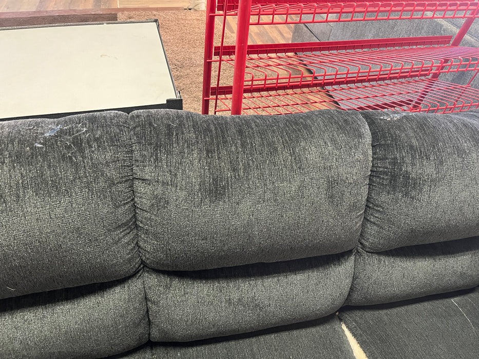 Sofa couch newer grayish blue damaged but usable 32591