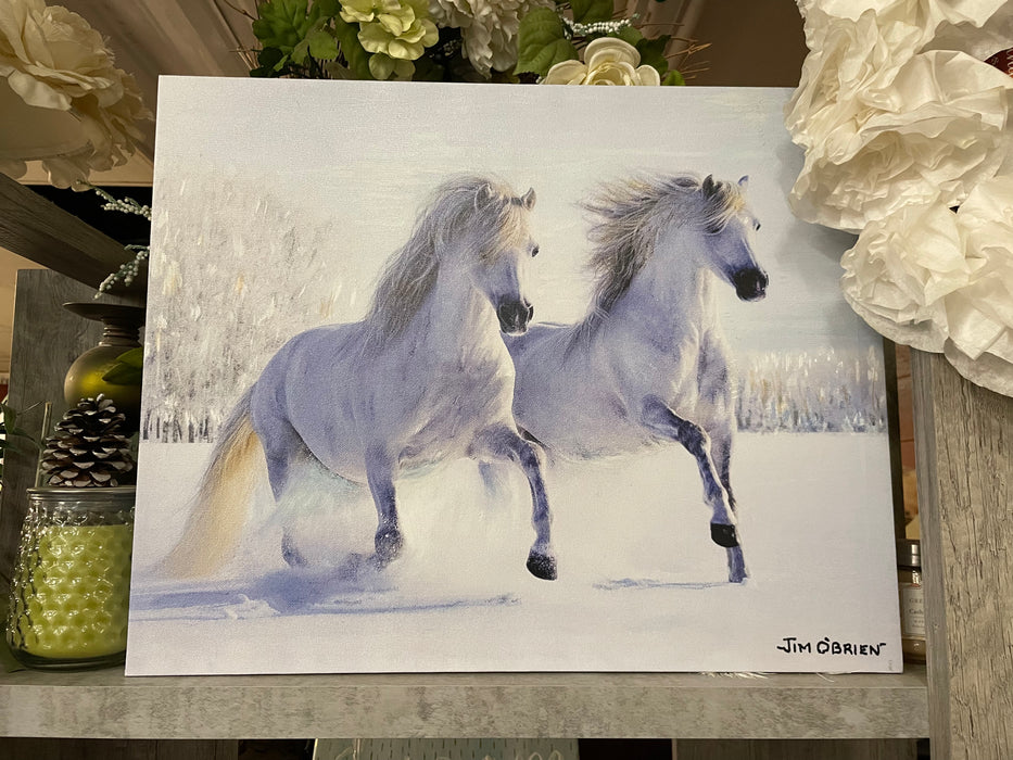 Brother & Sister horses in snow lithograph picture 31752