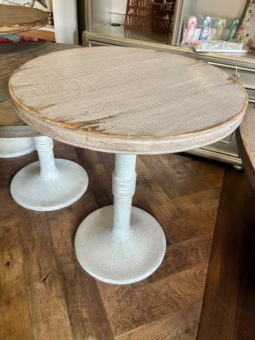 Sadie 30" Round Wood Kitchen or Dining Table Reclaimed Wood Grey Top Whitewashed Iron Base NEW  NE-1210414