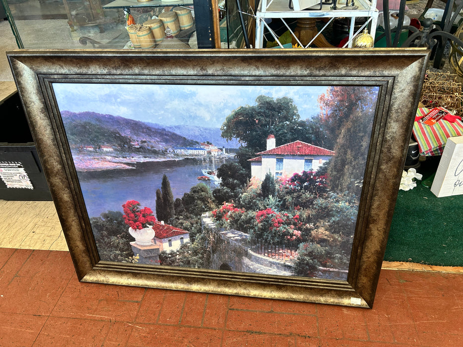 Framed Harbor View painting picture 33750