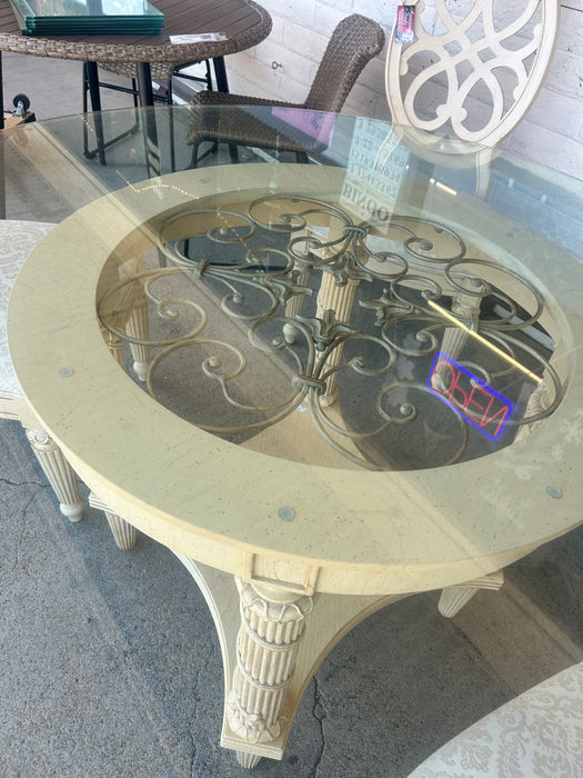 Beautiful glass top kitchen, dining, or patio, outdoor or indoor table with 4 chairs 33754