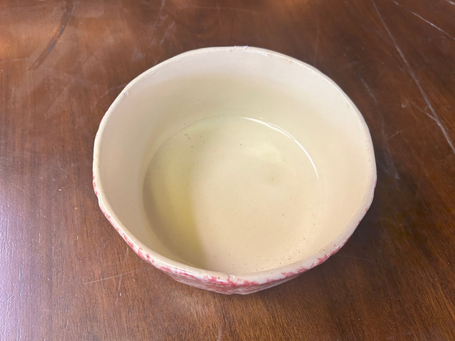 Morton pottery Illinois red and white spongeware bowl 33760