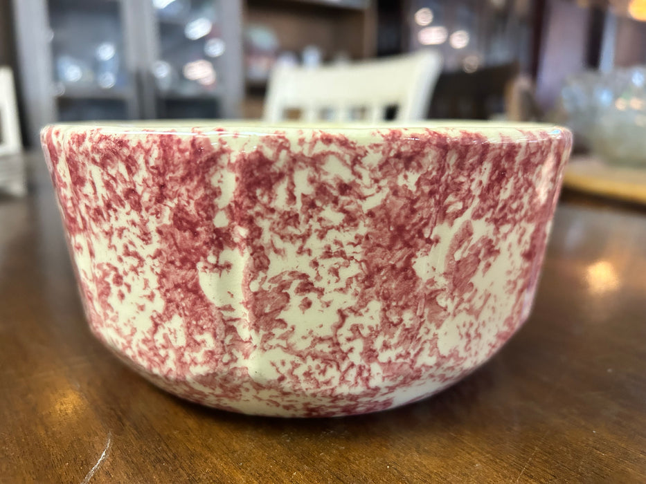 Morton pottery Illinois red and white spongeware bowl 33760