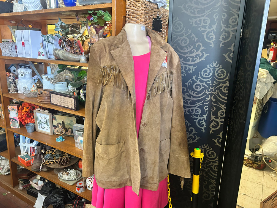 Denim & Co brown suede jacket with fringe 33784
