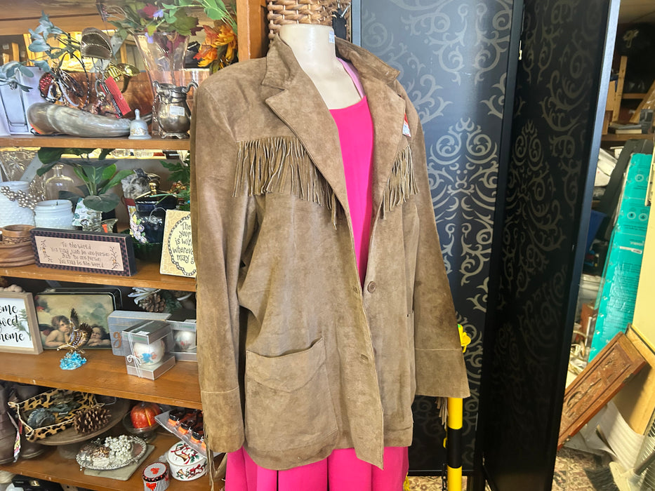 Denim & Co brown suede jacket with fringe 33784