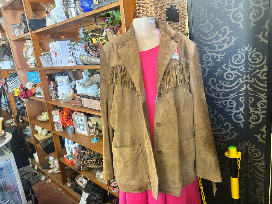 Denim & Co brown suede jacket with fringe 33784