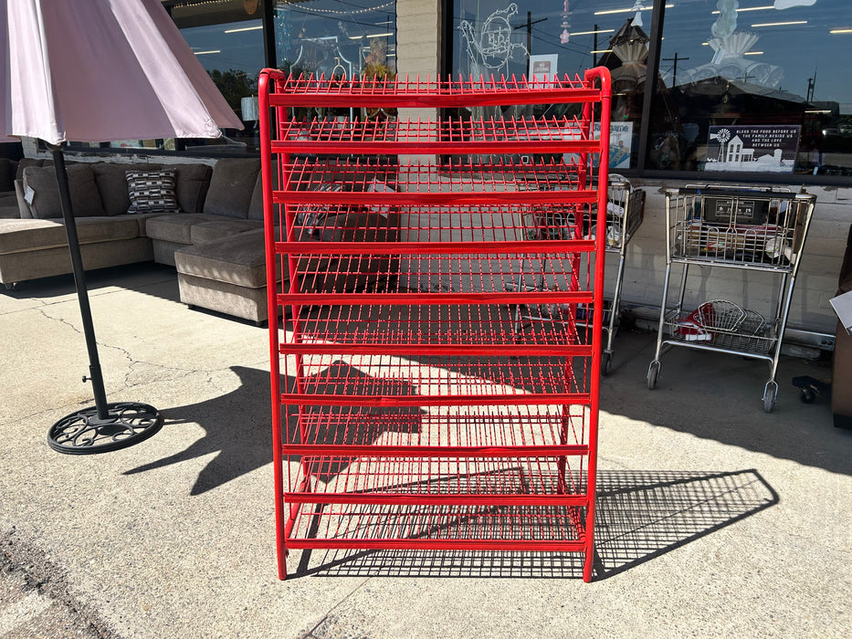 Red metal commercial display rack 33787