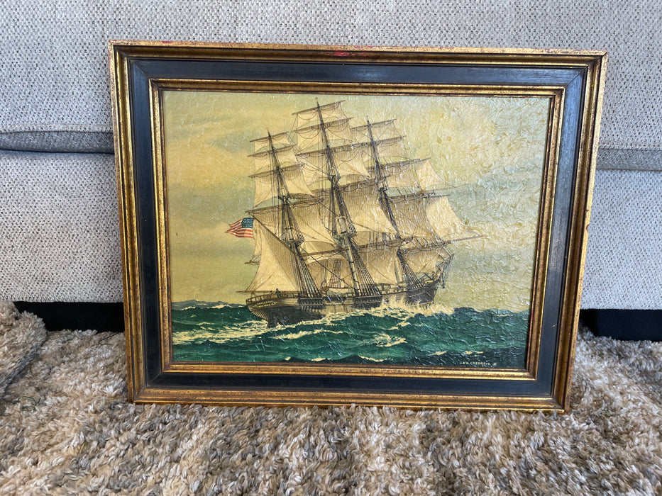 J.O. Cosgrave 2 "The Challenge" lithograph framed sailing ship ocean picture 32418