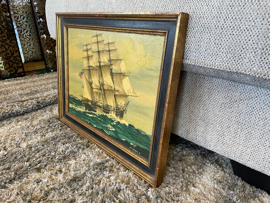 J.O. Cosgrave 2 "The Challenge" lithograph framed sailing ship ocean picture 32418