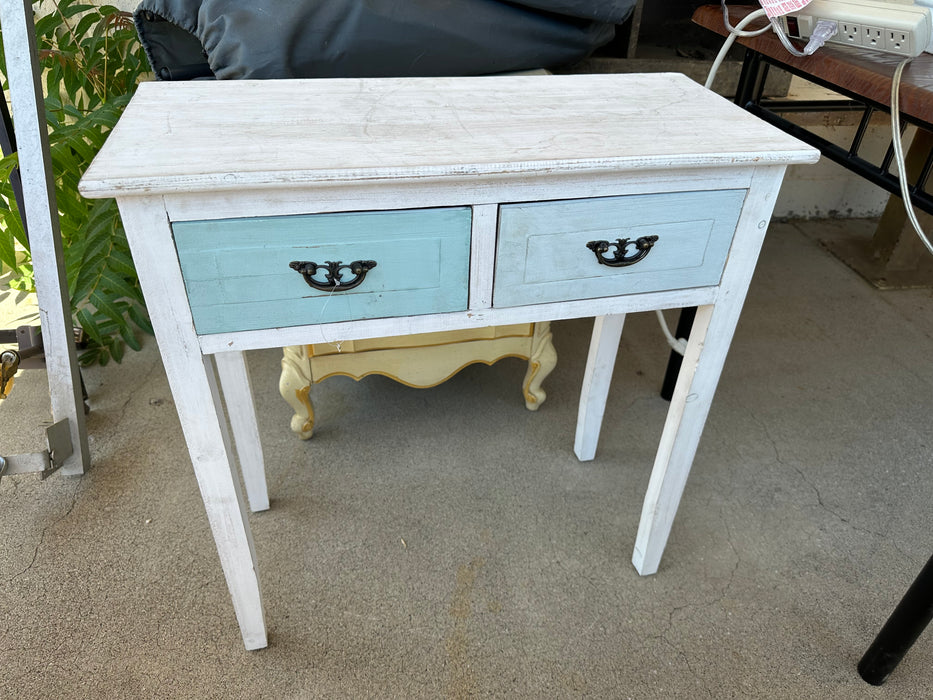 Small white/light green 2-drawer entryway/hall table 31266