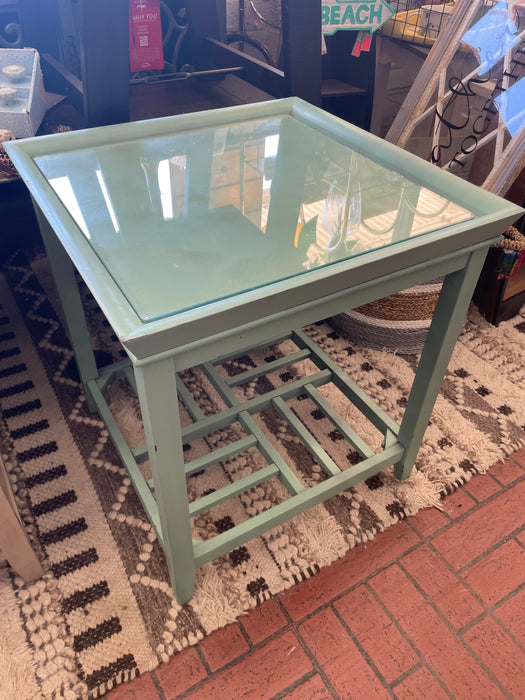 Mint green wood end table with glass top 31263