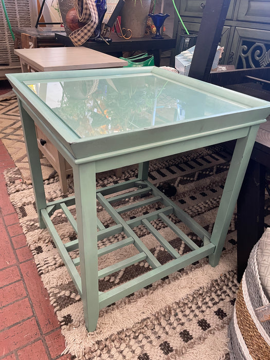 Mint green wood end table with glass top 31263