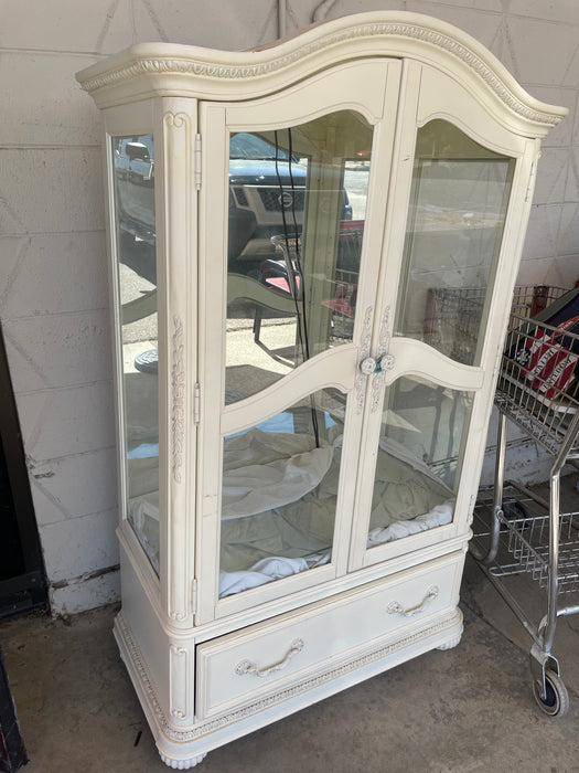 Jessica McClintock ornate 2 door 1 drawer white lighted china hutch armoire 32854