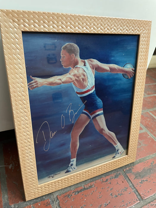 Dan O'Brien framed athletics Discus throw painting by Jim O'Brien 32863