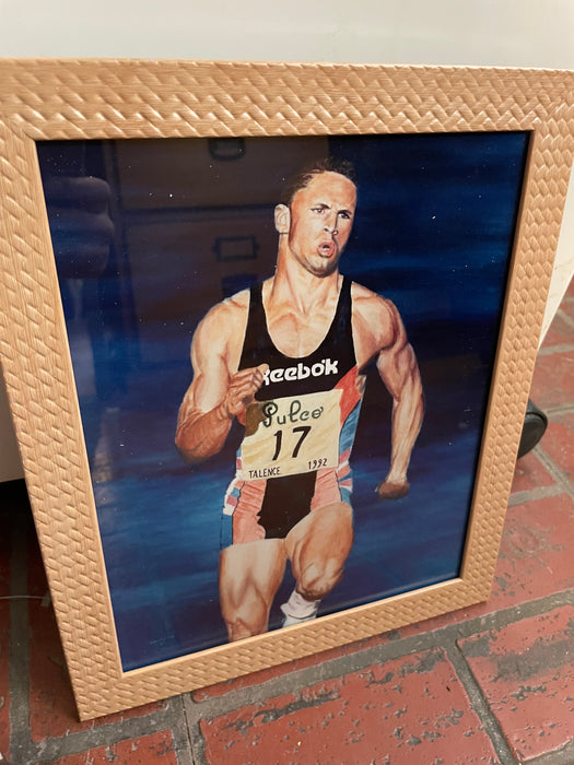 Dan O'brien framed athletics 400 meter painting by Jim O'Brien 32864