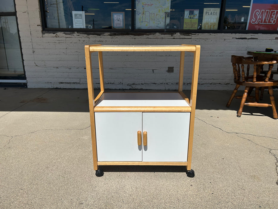 White tile top rolling kitchen utility cabinet cart 34385
