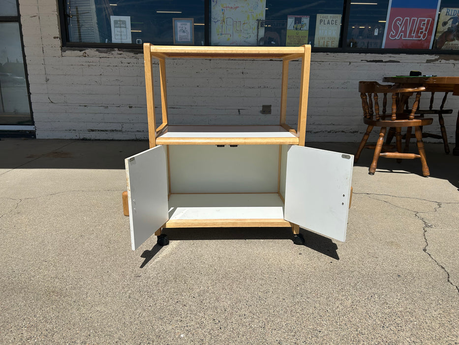 White tile top rolling kitchen utility cabinet cart 34385