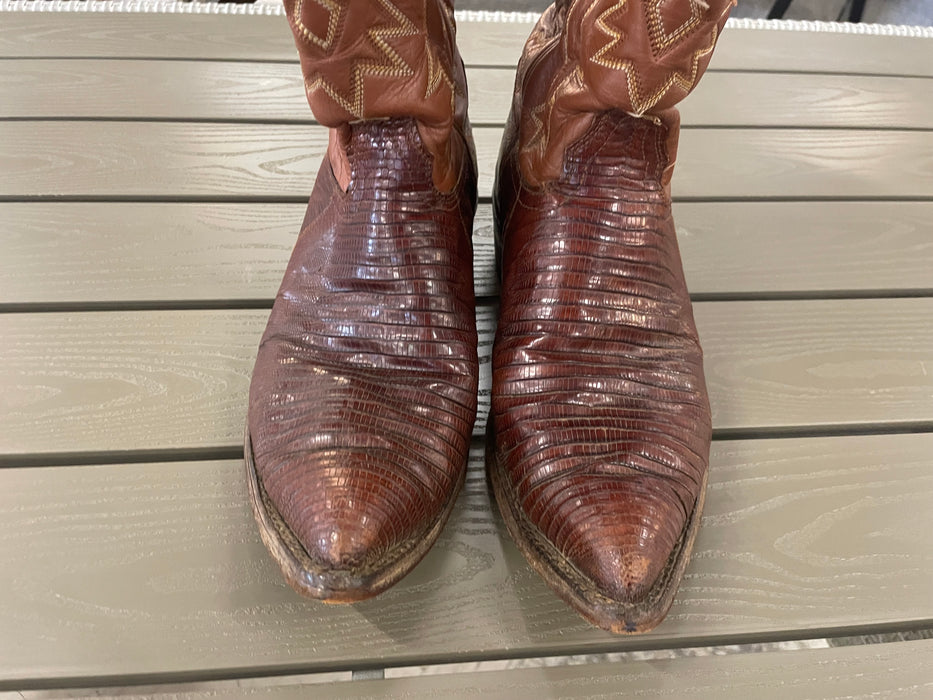 Tony Lama dark cognac lizard foot boots 31323