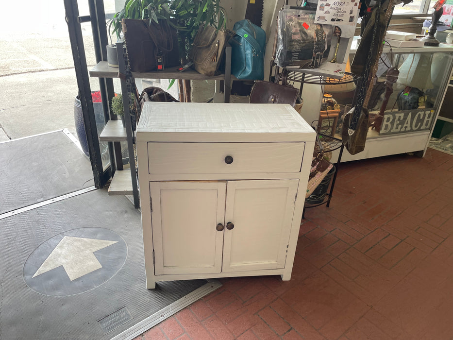 New white reclaimed pine solid wood distressed accent cabinet with drawer 32950